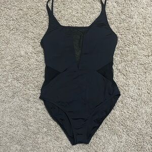 La Blanca black onepiece swimsuit with mesh v neck